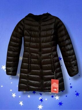 🆕💕North Face Quilted 550 Down Hooded Light Slim Puffer Black Jacket XS/TP • NWT